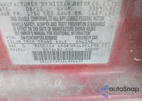 2014 Nissan Versa 1.6 Sv из США, поврежденный, VIN 3N1CN7AP1EL826632